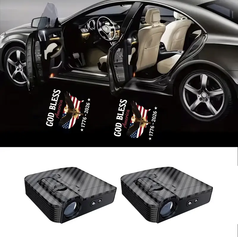 2PCS American Flag Eagle 250th Anniversary Commemorative Car Door Welcome LED Projector – Vibrant LED lights for cars, bicycles, etc., battery powered, easy to install, car decorative light | Decorative Flame Skull Head Door Sign Light  Led Backlights