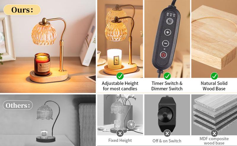 Dimmable Candle Warmer Lamp with Timer - Vintage Home Decor, Table Lamp, Night Light for Bedrooom & Gifts for Women home decor, Includes 2 Bulbs, Mother's Day Gifts, Valentine's Day gift