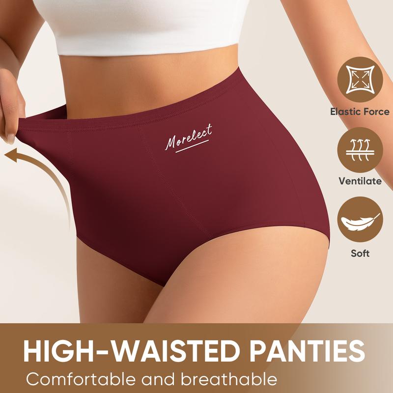 【Soft Cotton】Morelect 4/6/8 Pcs Women's High-Waisted Underwear, Breathable & Comfortable Panties,Classic Briefs with Signature Logo, Solid Color Panty for Year-Round Wear,S-XXXL