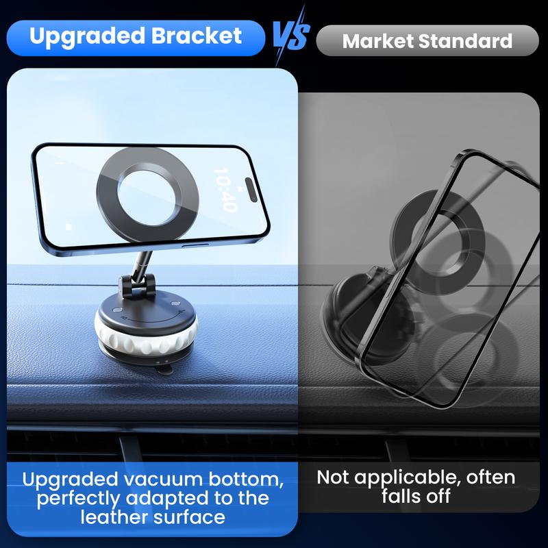 FUDUOO Car Phone Holder, With Magnetic＆Vacuum Adsorption Function, Adjustable and Foldable, Suitable for Smooth and Flat Surfaces, Compatible with All Smartphones