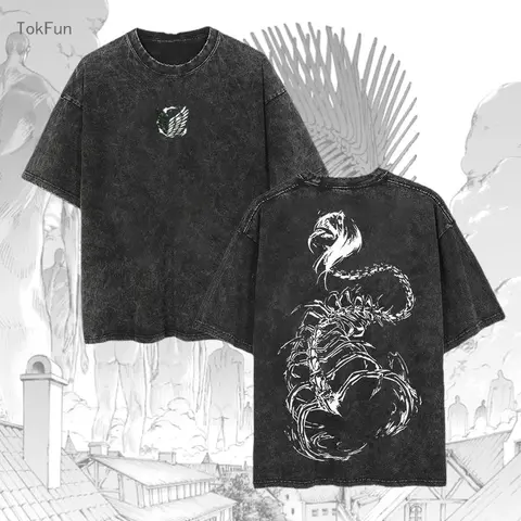 AoT "The Founding Titan" Eren Jeager Heavy Weight Tee Attack on Titan Anime Manga Vintage Oversized Washed Cotton T-shirt, Unisex Menswear Top