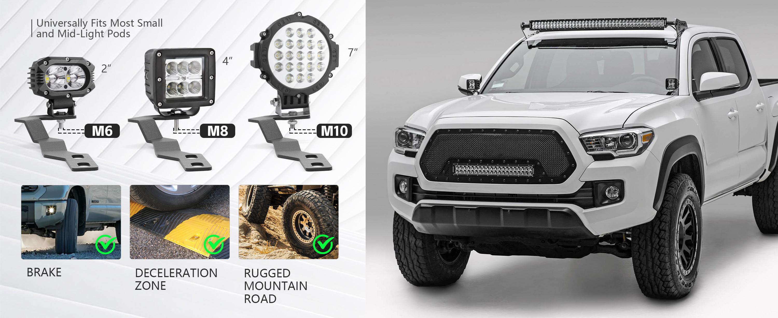 Ditch Light Brackets Hood Hinge Mount Brackets Kit for Auxiliary Offroad LED Pods Work Light Compatible with Toyota Tacoma 2016 2017 2018 2019 2020 2021 2022 2023 (Black, 2PCS)