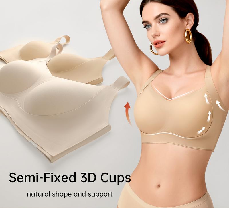 REALWILL Women Wireless Push Up Jelly Bra Supportive Seamless Bras for Women Double-Layer Lifting Straps Full Coverage Comfortable No Underwire T-Shirt Padded Bras Vneck Everyday Bras Springtok Valentine's Day