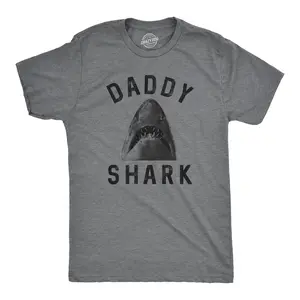 Mens Daddy Shark T Shirt Funny Shark Face Chomp Jaws Fathers Day Graphic Tee Mens Funny T Shirts Cool Vintage Fashion T-Shirt Gift Classic Menswear Dad Joke Apparel for Men Funny Shark Short Sleeve Novelty Tees Dark Grey