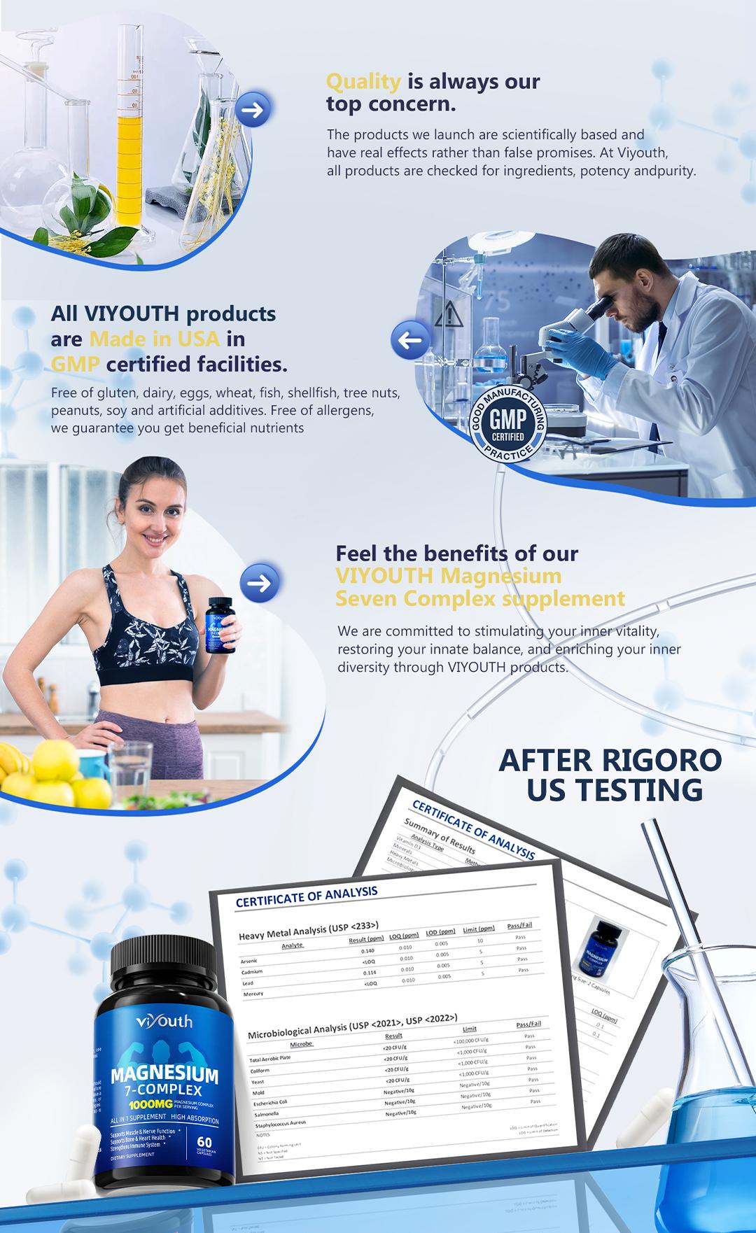 Viyouth 3-Bottle Pack 1000mg 7-Type Magnesium Complex with Zinc – Daily Nutrient Support for Relaxation, Restful Nights, Muscle & Nerve Function, Energy & Mood Well-Being, Digestive Comfort, Overall Wellness –  3rd Party Tested