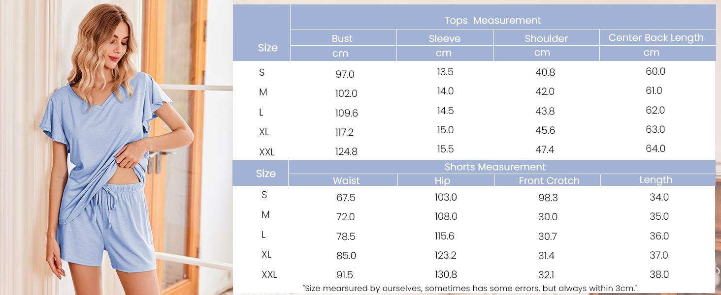 EKOUAER Women's Breathable Comfort Cute Set Ruffle Sleeves  V Neck Comfy 2 Pack Set with Pockets S-XXL