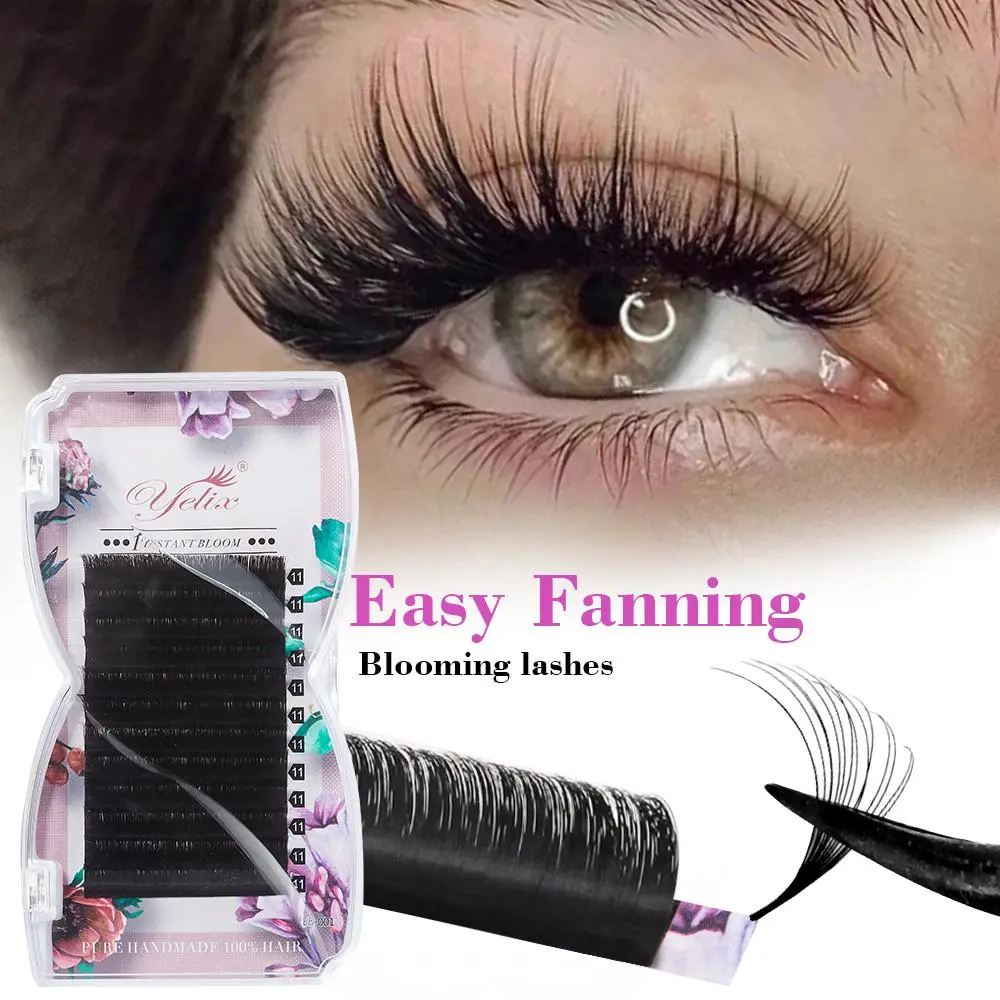 Yelix 8-25mm Easy Fan Volume Lashes Eyelash Extensions 0.05/0.07/0.10 D Curl Blooming Lash Extension Faux Mink Auto Flowering