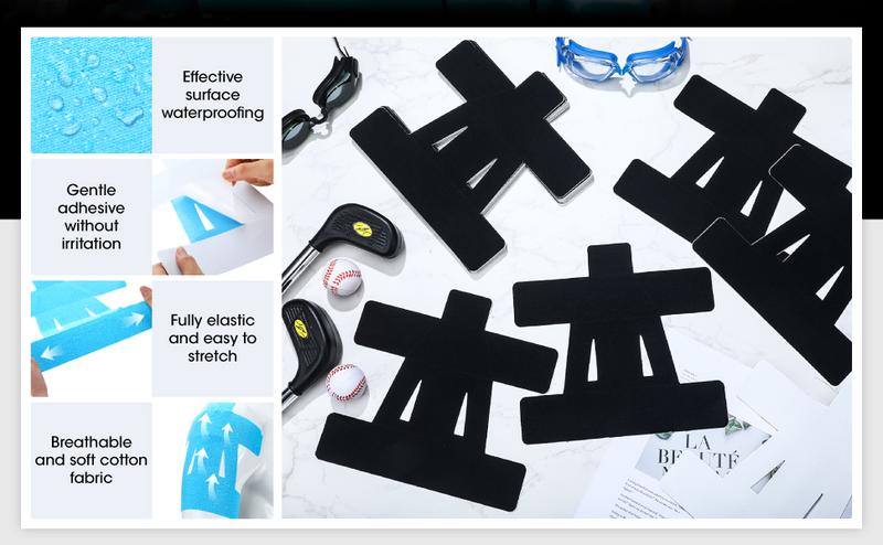 10 Count Kinesiology Tape for Shoulder Pain Relief Pre Cut Sports Waterproof Breathable Enhance Elastic Kinesiology Athletic Tape for Shoulder Support and Muscle Baseball Sports(Black)
