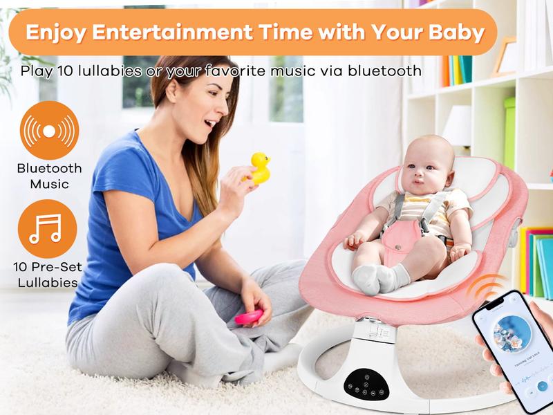 Baby Electric Bouncer, Baby Rocker, Electric swing, 5 Speed & 10 Lullabies, Baby Bassinet, Adapter & Battery Powered, For Indoor Use, Remote Control