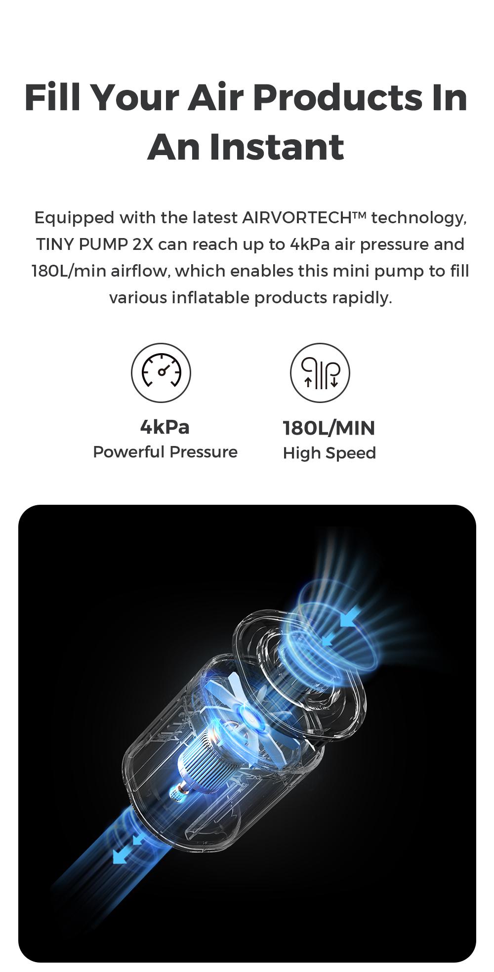 FLEXTAIL 3.3oz 4kPa TINY PUMP 2X Portable Air Mattress Pump with Magnetic Design, for Sleeping Pads Pool Floats Swimming Rings Airbed Double Travel Accessories Camping Supplies Camping Set