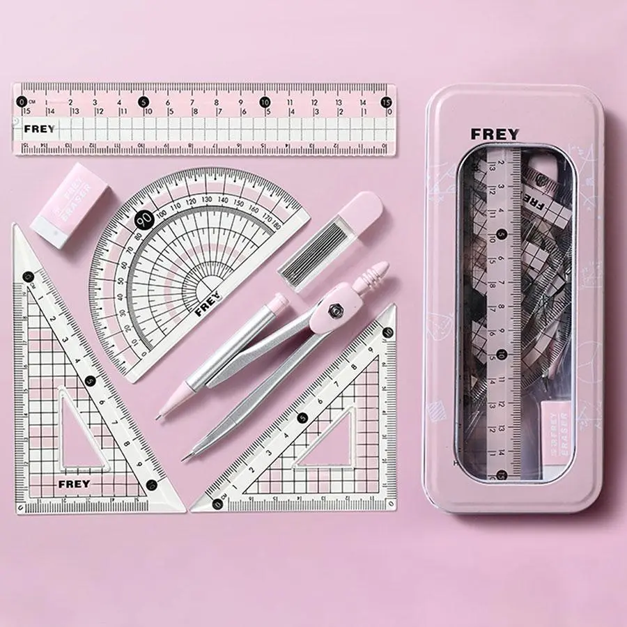 Compass & Ruler Set, Measuring Instrument, 7 Counts/set Including Compass & Measuring Ruler& Eraser & Lead, School Supplies for Students, Office Supplies