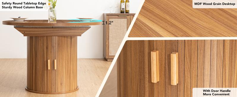 HOMMPA 43.3in-59in Extendable Round Dining Table for 4-6 Modern Kitchen Oval Dining Table with Storage Wood Circle Dinner Room Table for Kitchen Living Room Walnut