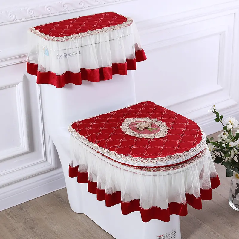 3-Piece Heart Toilet Cover Set – Dustproof Toilet Seat & Tank Cover