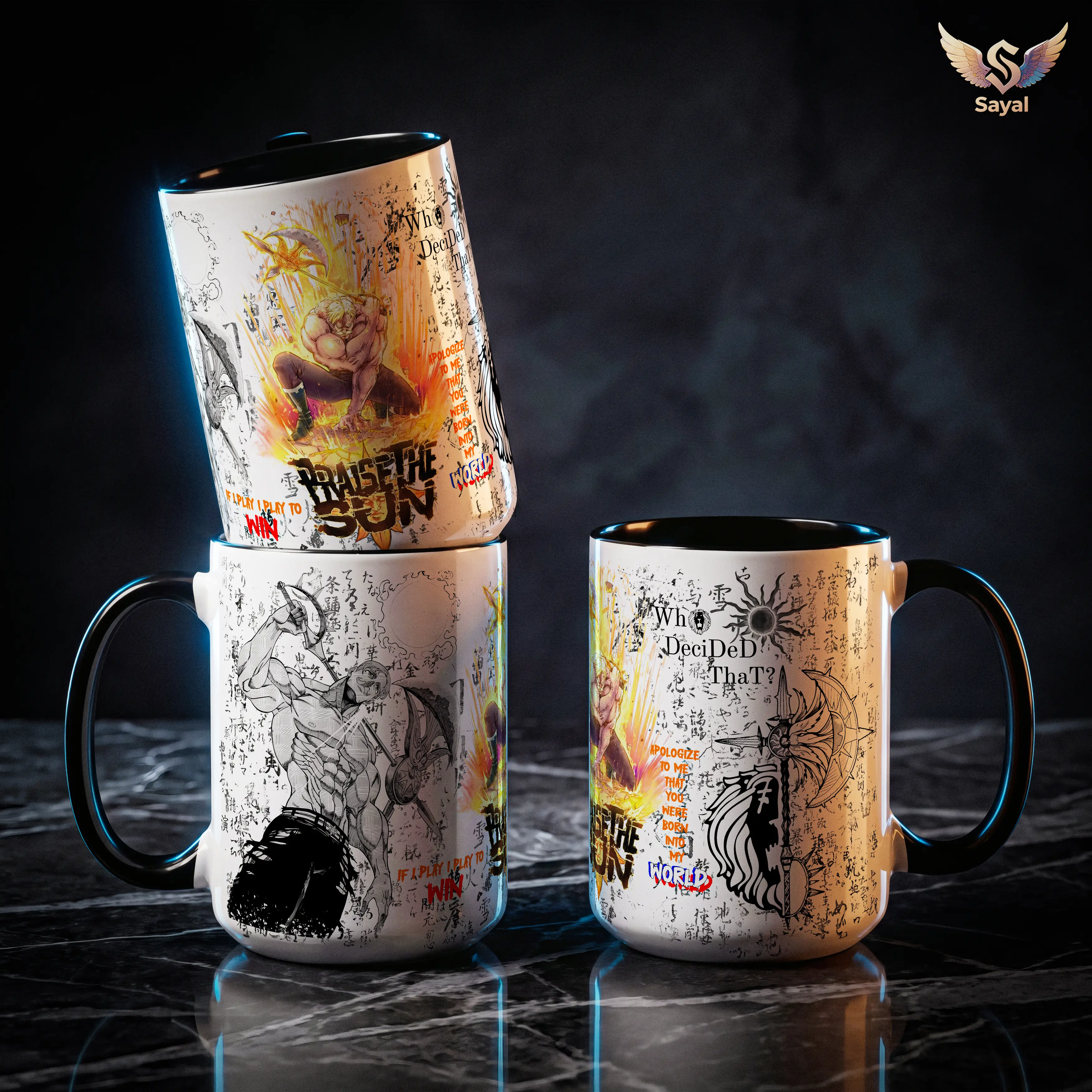 Escanor Praise The Sun 15oz 11oz Ceramic Coffee Mug Black Handle 7 Sevenn Deadly Sins Anime Merch For Fans Glossy Deer Aesthetic Printed Reusable Washable Tumbler Drinkware