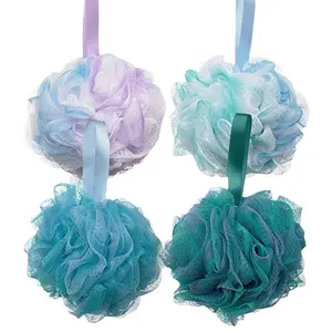 Bath Sponges Loofahs 75 Grams Large Size,4 Pack Shower Sponge Exfoliating Cleaning Bath Loofa Body Scrubber Balls for Women Men Children Washing