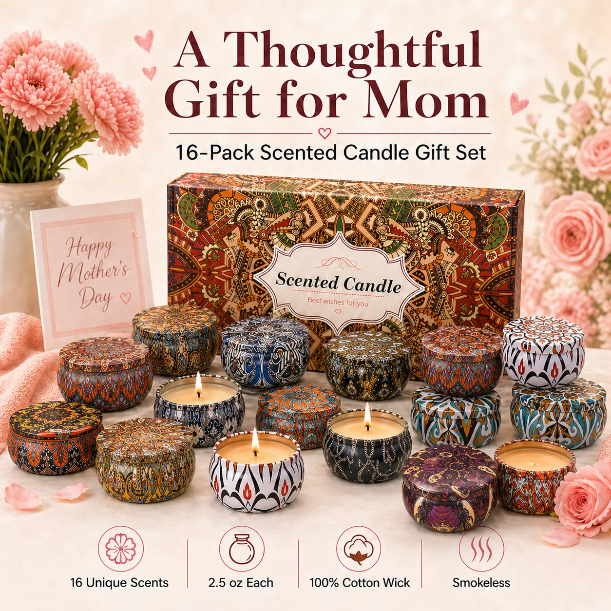 Scented 16-Piece Soy Wax Aromatherapy Candle Set, 2.5oz Each with 16 Scents (Spring, Apple Cinnamon, Vanilla & More), 120-Hour Burn Time, Holiday Gift Set for Christmas, Autumn Home Decor Therapeutic candles candle warmer lamp candles candle warmer lamp