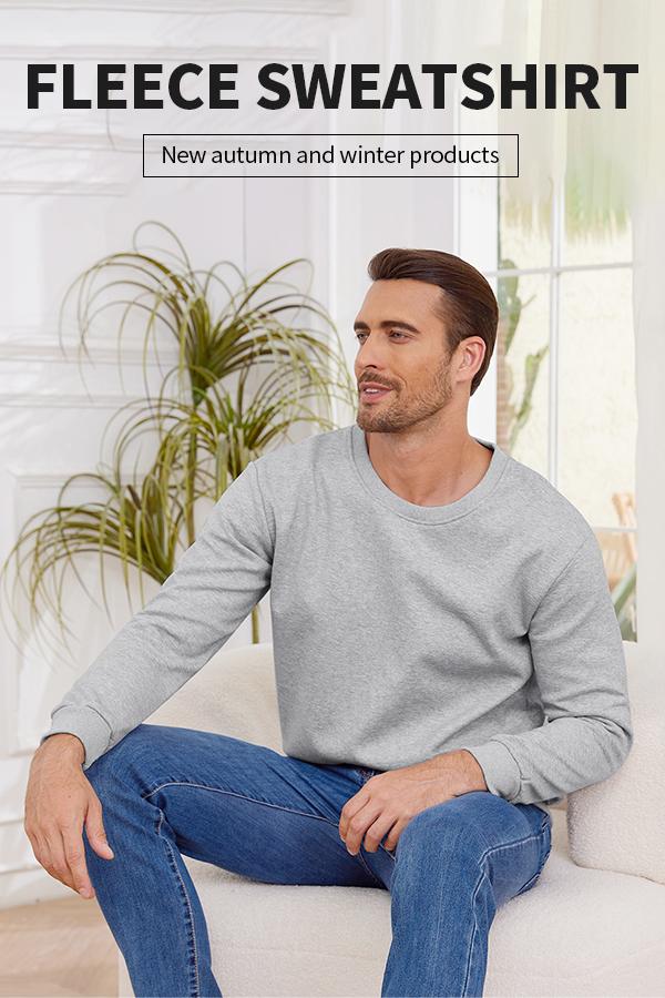 Gihuo Unisex Men's Warm Crewneck Sherpa Lined Fleece Sweatshirt - Classic O Neck Design, Comfortable Ribbed Cuffs & Hem, High-Quality Cotton & Sherpa Lining, Machine Washable, Casual Streetwear, Long Sleeve Knitted Jackets