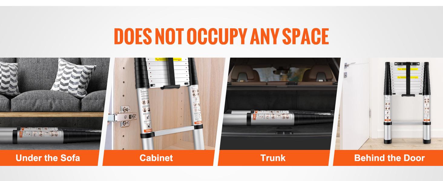 VEVOR Telescoping Ladder, Aluminum One-button Retraction Collapsible Extension Ladder, Capacity with Non-slip Feet, Portable Multi-purpose Compact Ladder for Home, RV, Loft, ANSI Liste