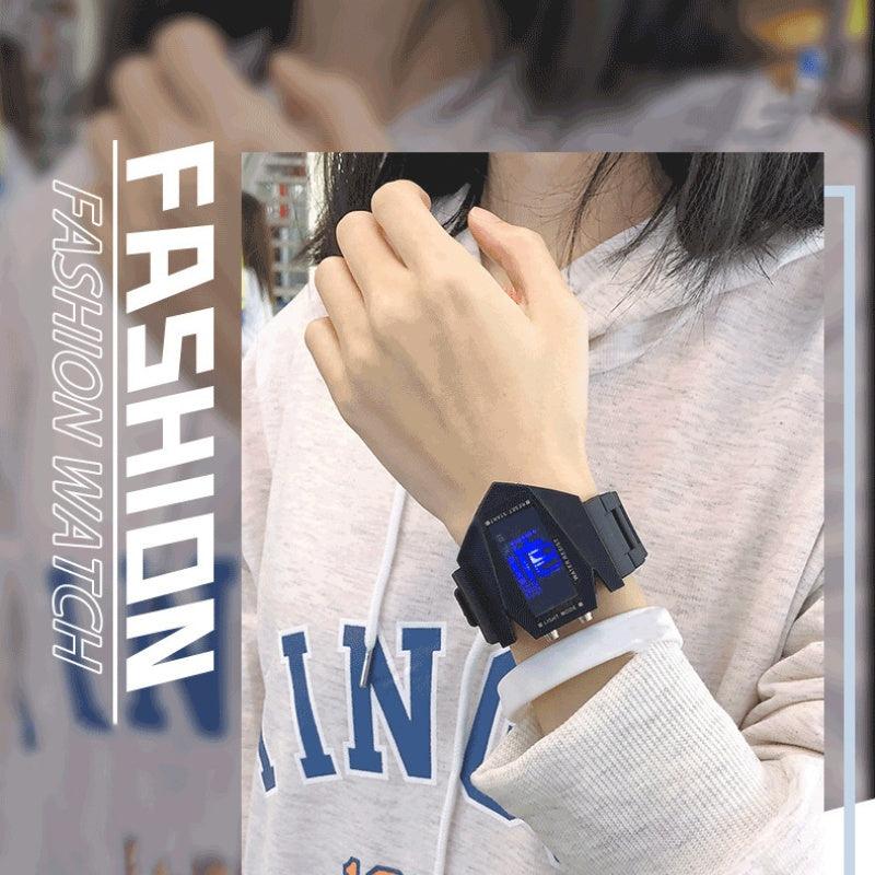 Creative Luminous Airplane Shape LED Watch with Adjustable Strap, Multi-Color Lights, and Luminous Display