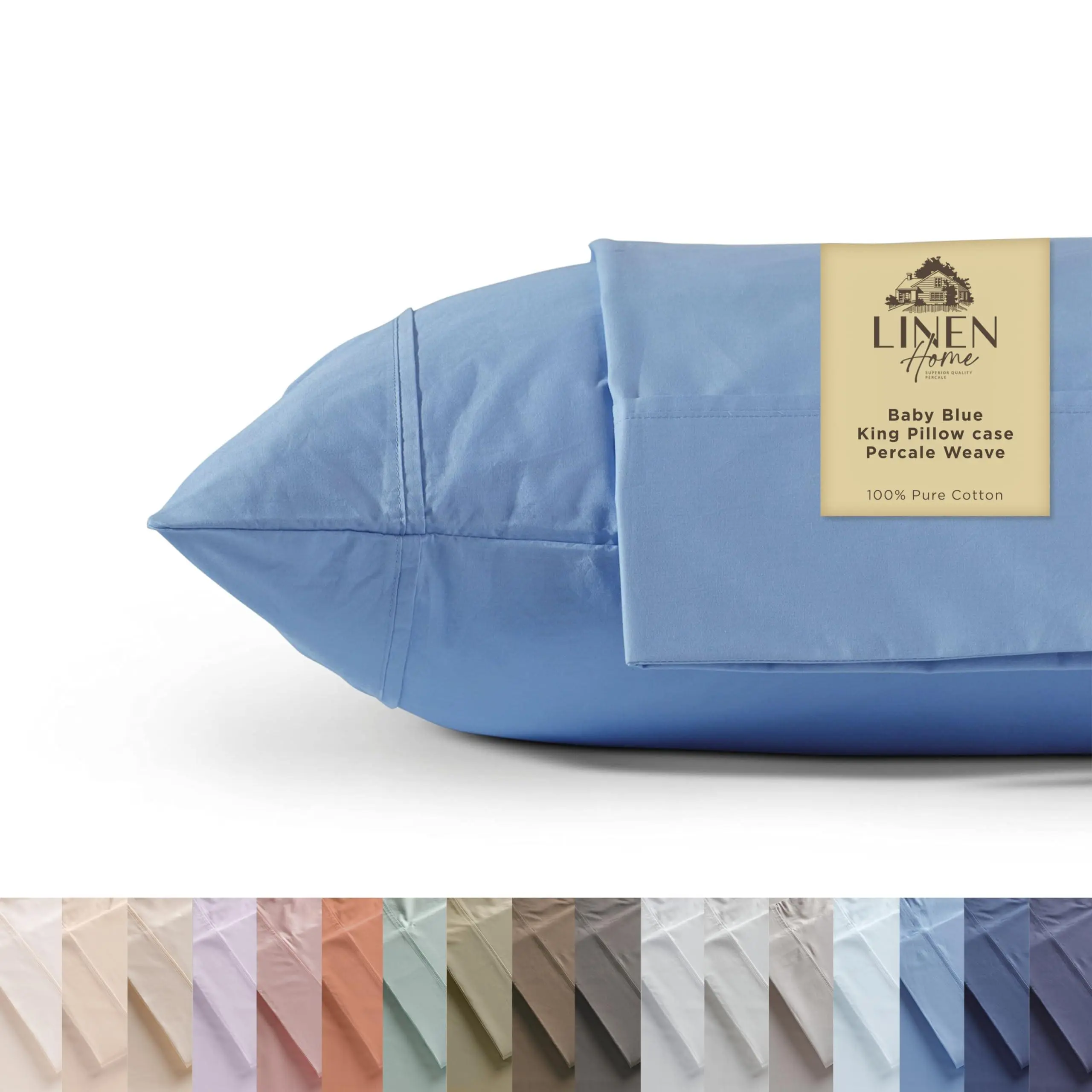 Linen Home 200 TC 100% Cotton Percale Pillowcases, 2 Pieces of Pillow Case, Crisp and Cool Long Staple Strong Bed Linen, Luxury
