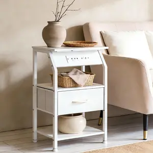 【Buy One Get Two】Mr IRONSTONE Set of 2 Side Table with Charging Station, Bedside Nightstand with 3-Layer Storage Shelves, End Table for Living Room, Bedroom, Modern Table for Sofa