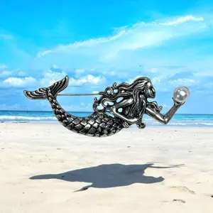 Mermaid Brooch Silver Tone Ocean Fantasy Pin Brooch