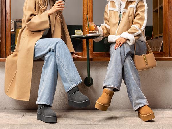 Dream Pairs FuzzyClassic Women’s Mini Platform Winter Ankle Boots – Genuine Suede, Memory-Foam Cushion, Lightweight Anti-Slip Sole