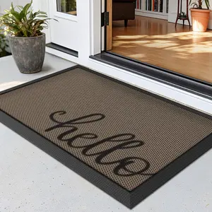 LUMI Outside Welcome Door Mat 24x36, Non Slip Durable Rubber Entrance Doormat, Low Profile Easy Clean Mats for Front Back Door Entryway Porch Garage, Hello