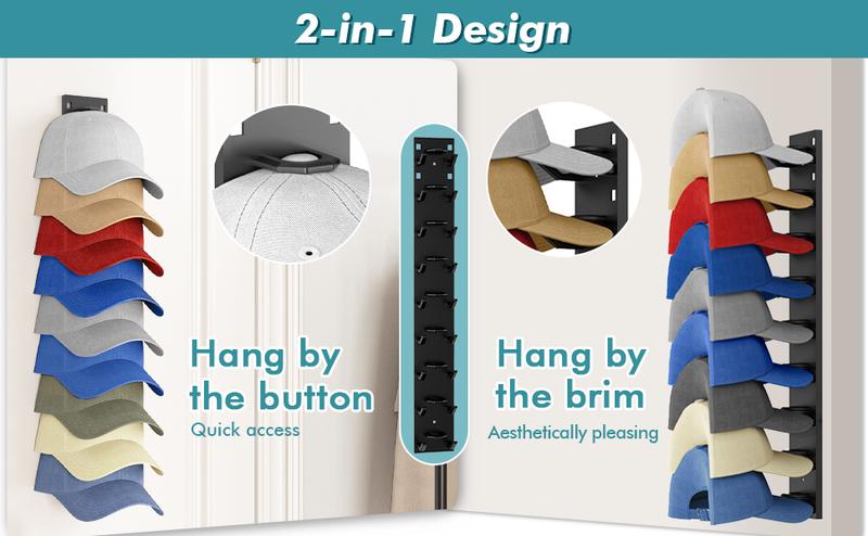 Baseball Cap Organizer 2-Pack Wall-Mounted Hat Rack Hook Holds Up to 18 Hats Multi-Layer Storage Adjustable Self-Adhesive or Screw Installation Valentine Gift  valentines gift for bf home