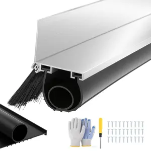 Universal Garage Door Seals Kit，Heavy Duty EPDM U+O Bottom Rubber Weatherproof Seal & Brush with Pre-drilled Aluminum Track，Universal Replacement Stops Rain, Drafts & Pests