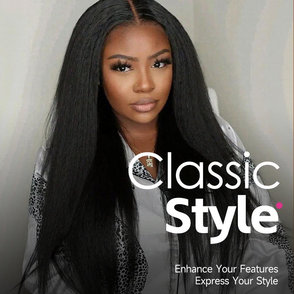 AuvzyHair 24inch V Part Wig Body Wave Glueless Clip In Extensions Thin Part Long Wavy Black Half Wig for Women Synthetic Hair No Leave Out V Part Wigs Beginner Friendly