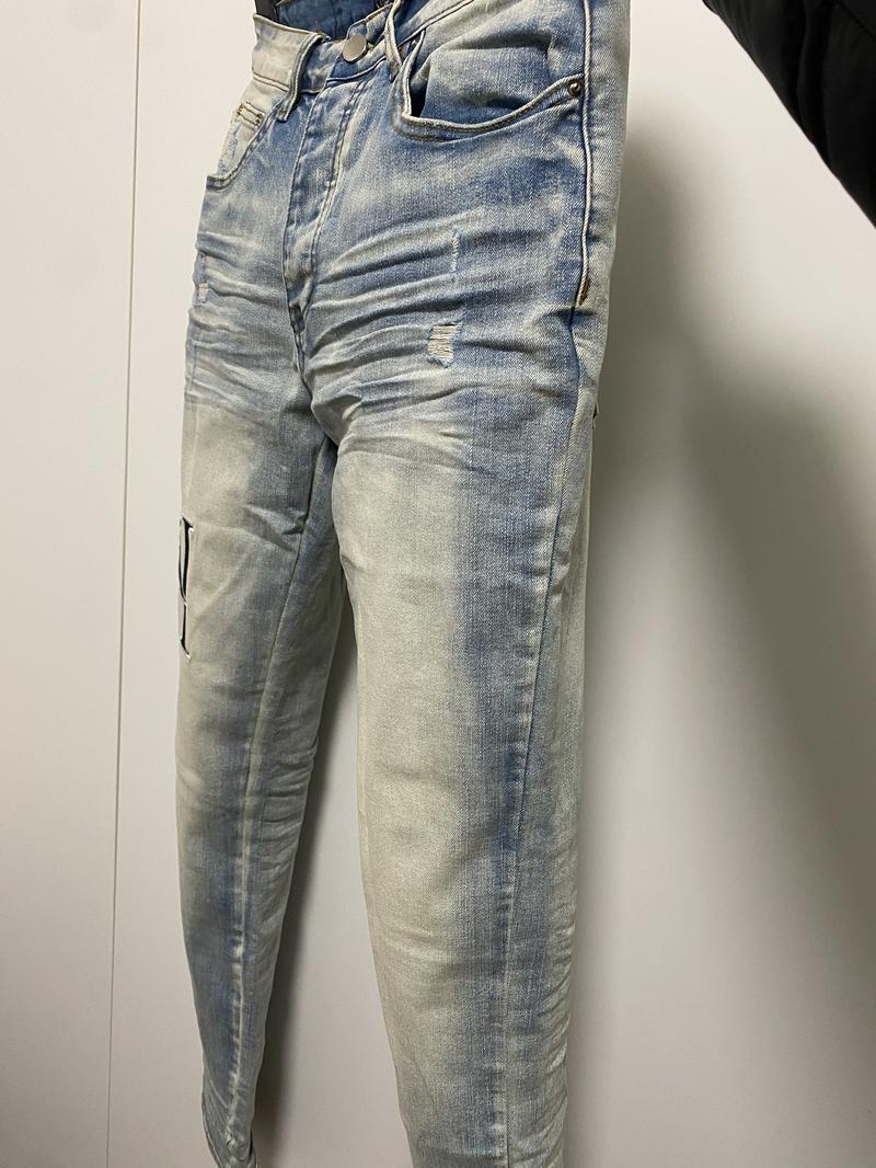 men's jeans fashion trend ripped hole slim fit straight leg men's pants