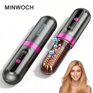 【S1】MINWOCH Portable Hair Straightening Comb Three-level Temperature Adjustment Anti-scald Design Negative Ion Wireless