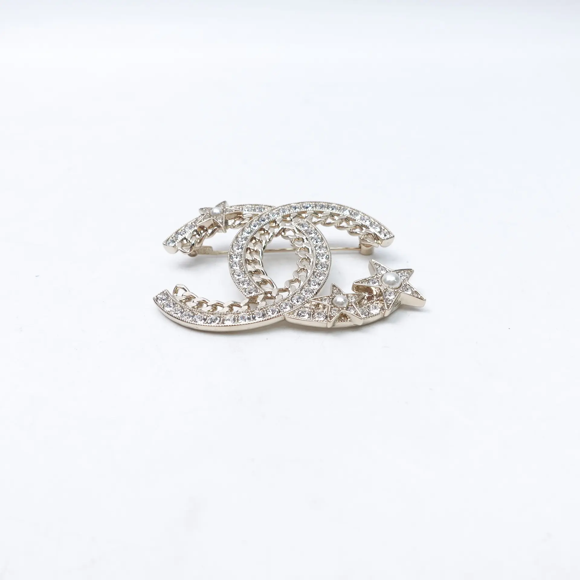 Pre-owned Chanel Crystal/Pearl Golden Brooch T10417885