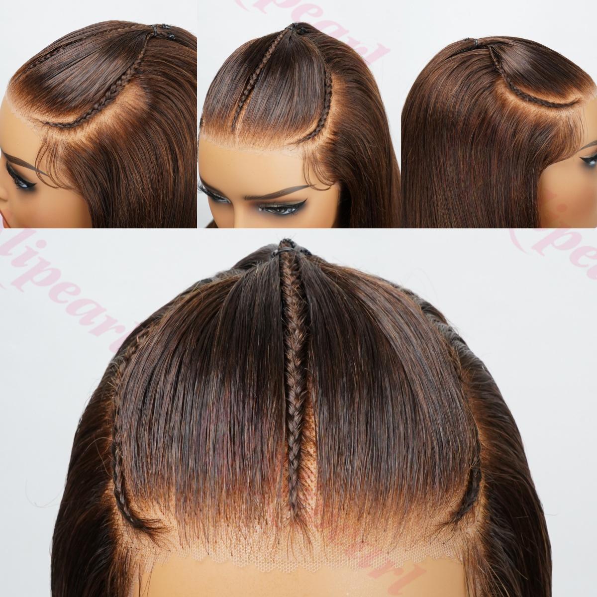 Alipearl Hair Dark Brown 3 Part Pre Braided Human Wig #4 Chocolate Brown Color 13x4 Lace Frontal Wig Straight Stylist Pre Cut Glueless Wig FallFreshness