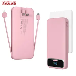 RETMSR 12000mAh Ultra-thin Power Bank with AC Socket Fast Charging Built-in Dual-wire Digital Display SCP22.5W Max for All Models of Mobile Phones Tablets External Battery Pack Portable Rechargeable Battery Pink