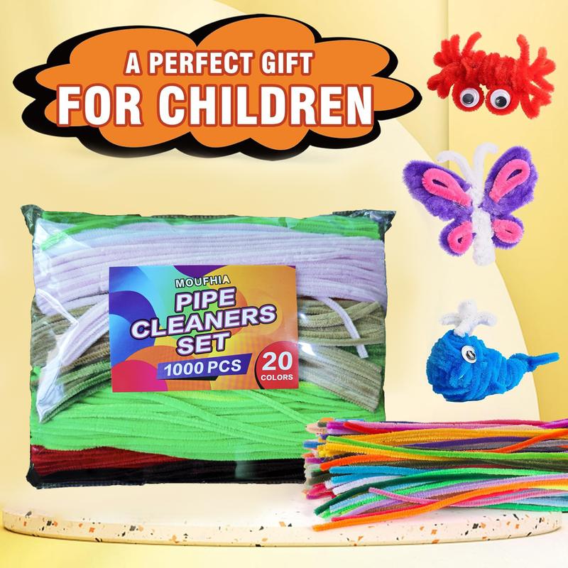 1000 Pcs Pipe Cleaners Assorted 20 Colors 12 Inch Chenille Stems Bulk for Kids Art DIY Crafts Projects Decorations Soft Flexible Random Color