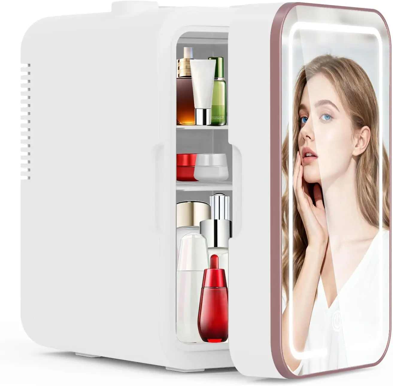 YLFU Mini Fridge for Bedroom, 6L Skincare Fridge with LED Mirror for Dorm & Office, Portable Cooler & Warmer Small Compact Refrigerator for Skincare, Makeup and Cosmetics