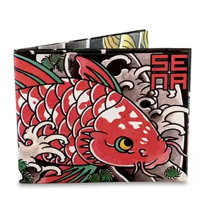 mighty wallet Koi Tattoo Mighty Wallet with Red Koi Design and Japanese Text