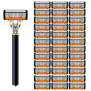 Safety Shaver Set with 1 Handle & 18 Replacement Blades Anti-Slip Metal Handle Contour Fitting Fully Washable Comprehensive Shaving Tool for Halloween & Christmas Gifts