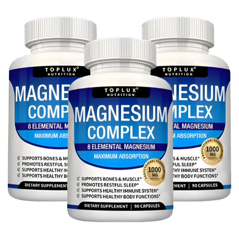 3 Bottles of Magnesium Glycinate Complex Supplement 8 in 1 magnesium- Magnesium Glycinate, Citrate, Malate, High Absorption Vegan Magnesium Supplement ,Complete Chelated Mineral Supplement  magnesium complex for women