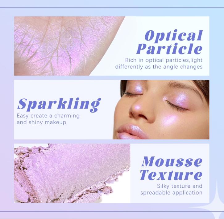 Holographic Duochrome Pink Blue Eyeshadow&Highlighter Palette Makeup, Color Shift Glitter Iridescent Cream Highlighter, Smooth Long Lasting Sparkling Facial Illuminator Palette Mermaid Makeup