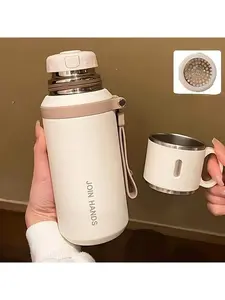 600ml 21 Oz Large Capacity 316 Stainless Steel Vacuum Bottle, Cap & Cup 2 Hot Water Bottle, Hot Water Cup, Double Insulation, Ultra Portable, Versatile Design, Perfect For Travel, Home, Office, School And Unique Birthday Gifts, Father Christmas Gifts,Kit