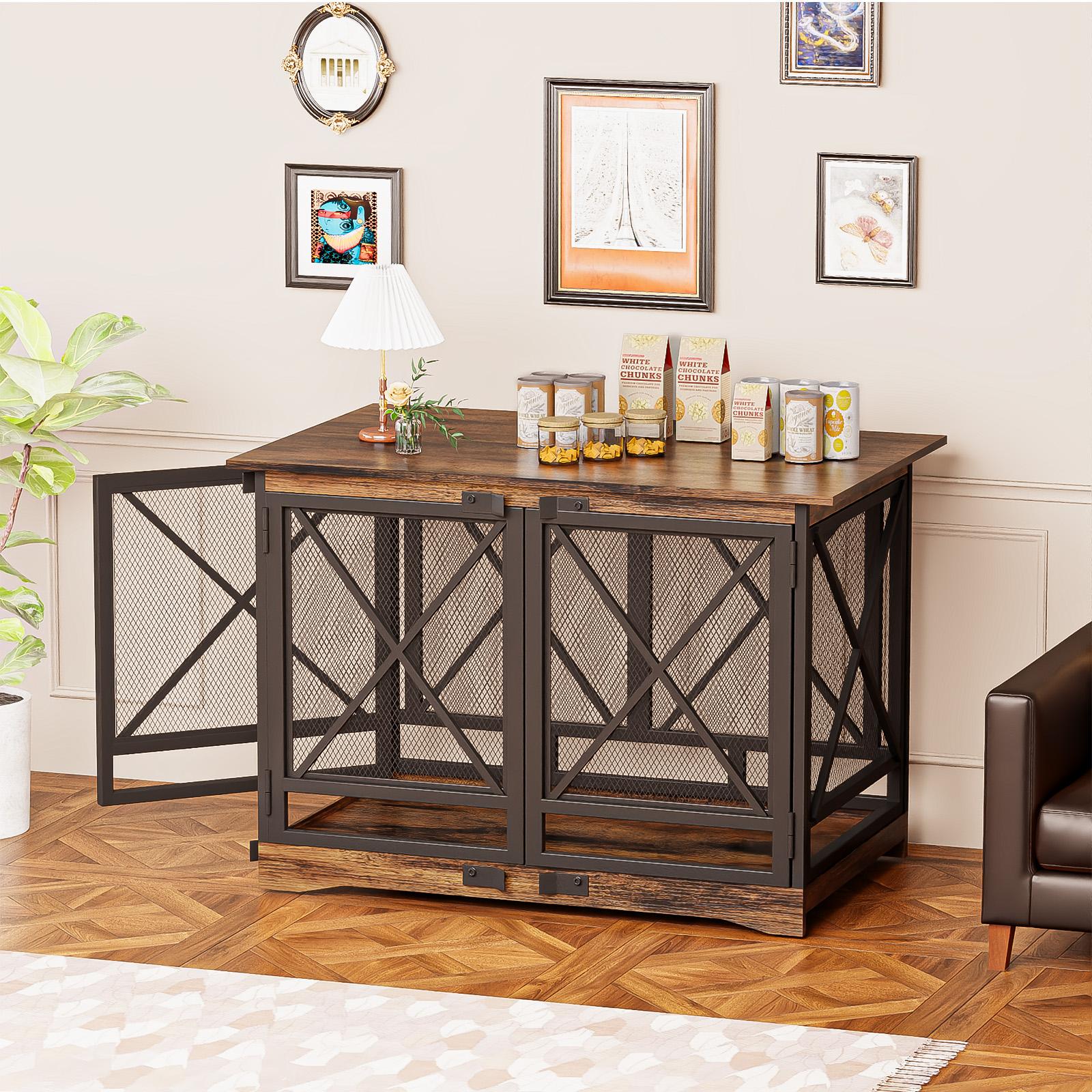 【TreasureFinds】COZPAW Dog Crate Furniture - 48 inch Heavy Duty Dog Crate Furniture for Extra Large Breed with Double Doors, Wooden XXL Modern Decorative Indoor Large Pet Kennel Side End Table TV Stand (White)