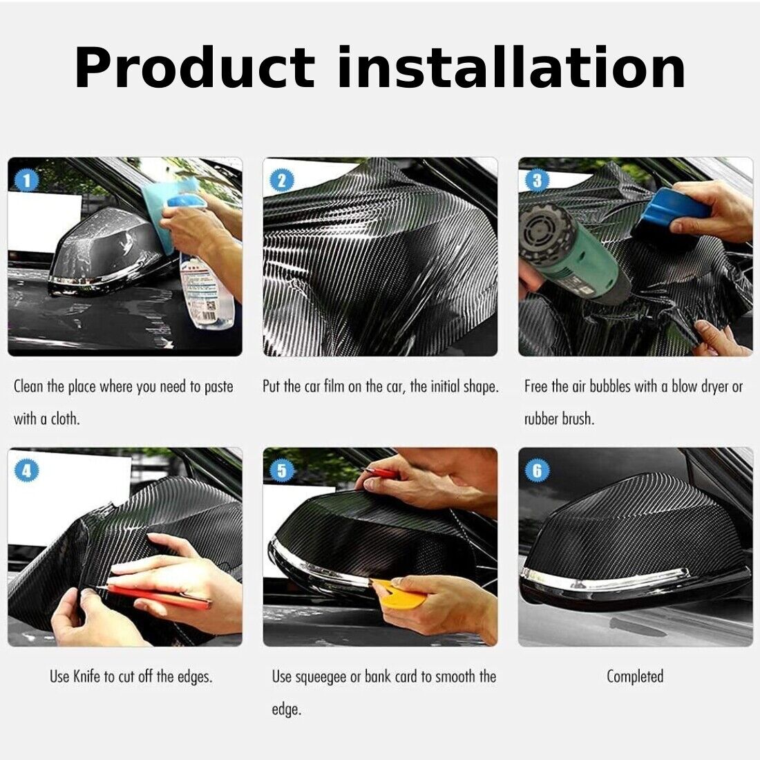 FONESO 7D Matte Carbon Fiber Vinyl Wrap Film, 60x8in Self-Adhesive Sticker with Installation Tool Kit, Bubble-Free Cars Accessories, Car Detailing Products, Universal Protector Decals for Vehicles, Truck