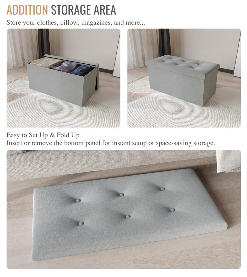 Favorer Florence 30" Button Tufted Upholstered Folding Storage Ottoman Bench