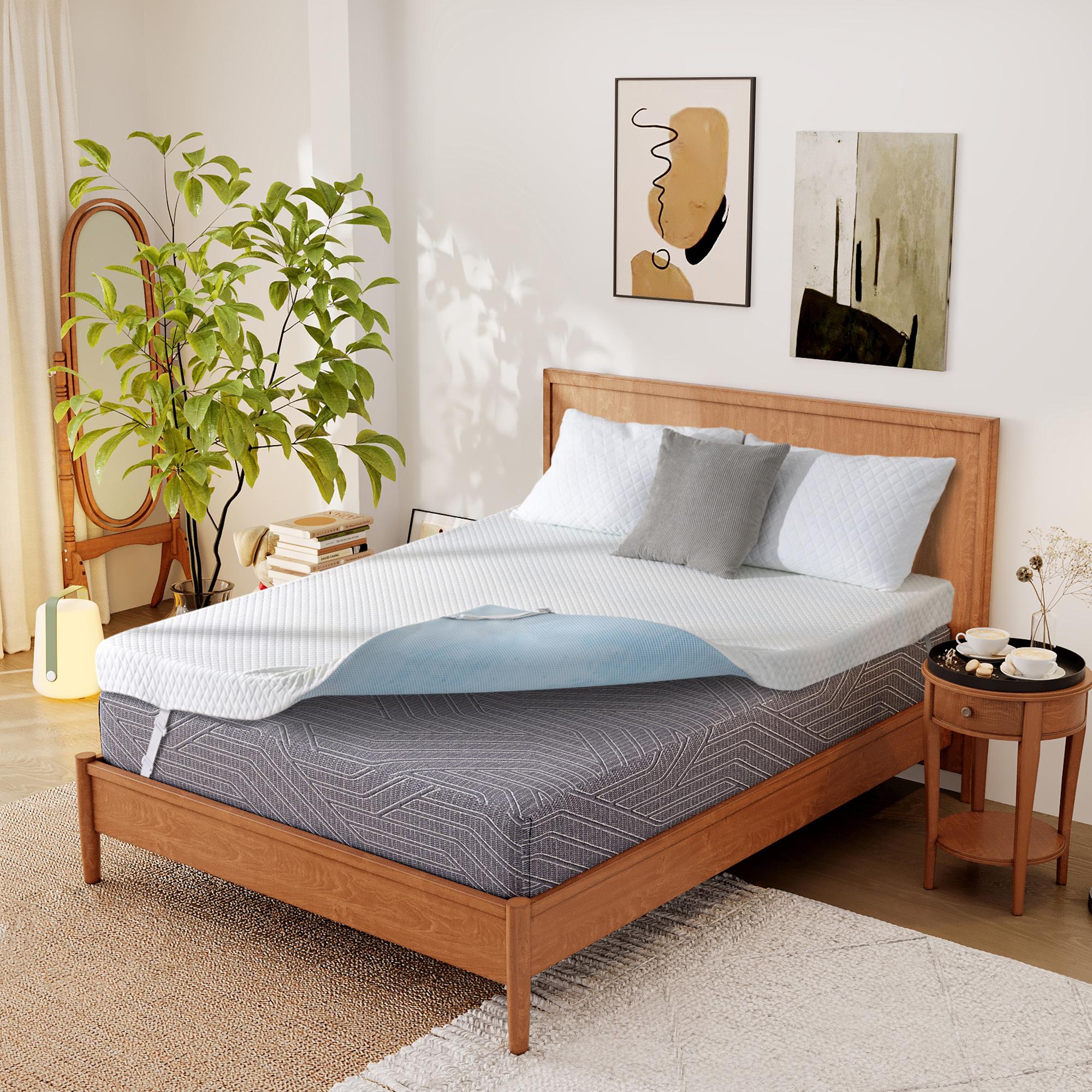 EGO Original White Gel Memory Foam Mattress Topper - Cooling Sleep with Ventilated Design & Removable Fitted Cover, Twin, Full, Queen, King Sizes Ventilation Holes Pressure Relief Comfort Elastic Straps