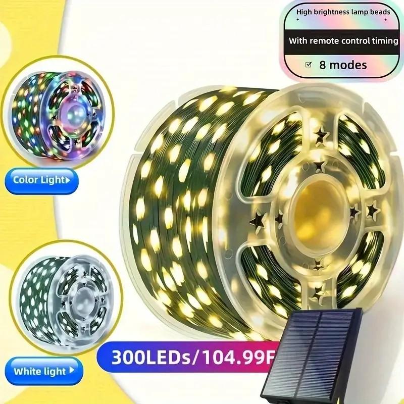 Solar-Powered Christmas Decorative Lights, 110 Feet, 300 LED Lights, Multicolor Fairy Light Strings with Timer, 8 Lighting Modes, Ideal for Gardens, Courtyards, Weddings, Parties, Camping, and Holiday Decorations Magical Set