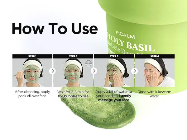 [P.CALM Official] Holy Basil Bubble Deep Mask 13% – Skin Detox Recipe K-Beauty Clay Bubble Mask with Sparkling Holy Basil & PHA, Gently Detoxifies Pores and Removes Blackheads, Korean Wash-Off Pack for Clearer Skin, 90g