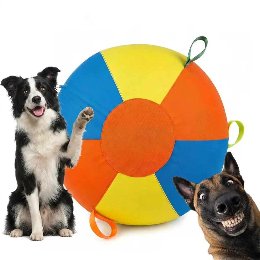 Herding Ball for Dogs with Pump – 3 Sizes (9.8/17.7/21.6 Inch) for Small Medium Large Breeds, Interactive Outdoor Chase Ball Toy with Grab Straps
